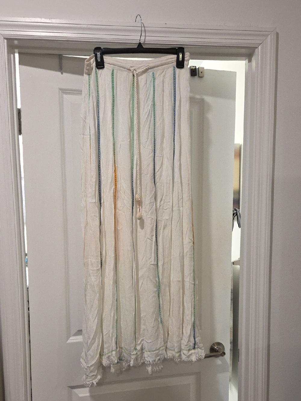 Z&L Women’s White  Maxi Skirt with Subtle Stripe Detail Size S!